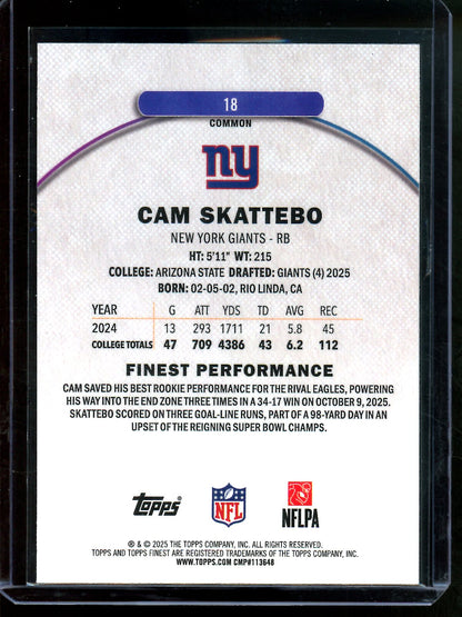 2025 Topps Finest Cam Skattebo Blue Rookie Autograph Geometric /99 Giants