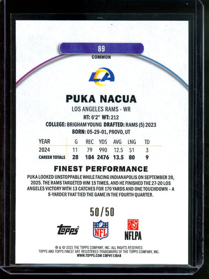 2025 Topps Finest Puka Nacua Gold With Coating Geometric /50 Rams