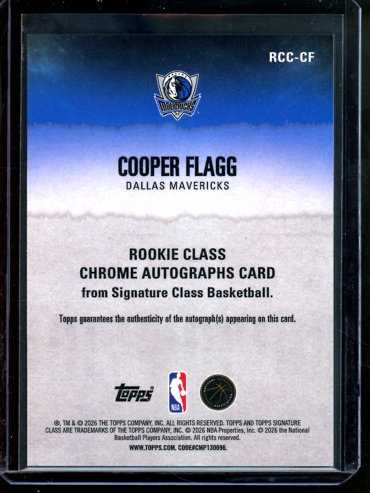 2026 Topps Signature Class Cooper Flagg Rookie Class Autograph Orange /50 Mavericks