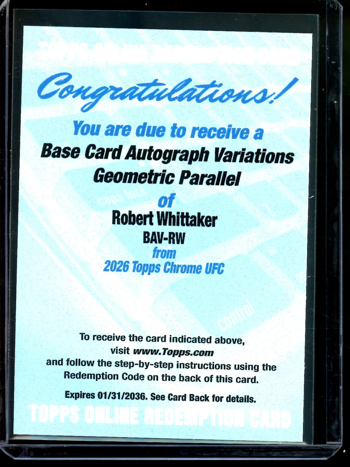 2026 Topps Chrome Robert Whittaker Autograph Variation Geometric Redemption
