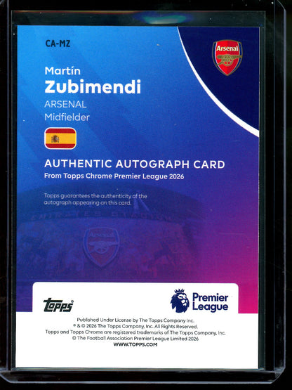 2026 Topps Chrome Martin Zubimendi Purple Wave Refractor Autograph /75 Arsenal