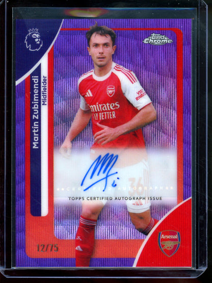 2026 Topps Chrome Martin Zubimendi Purple Wave Refractor Autograph /75 Arsenal