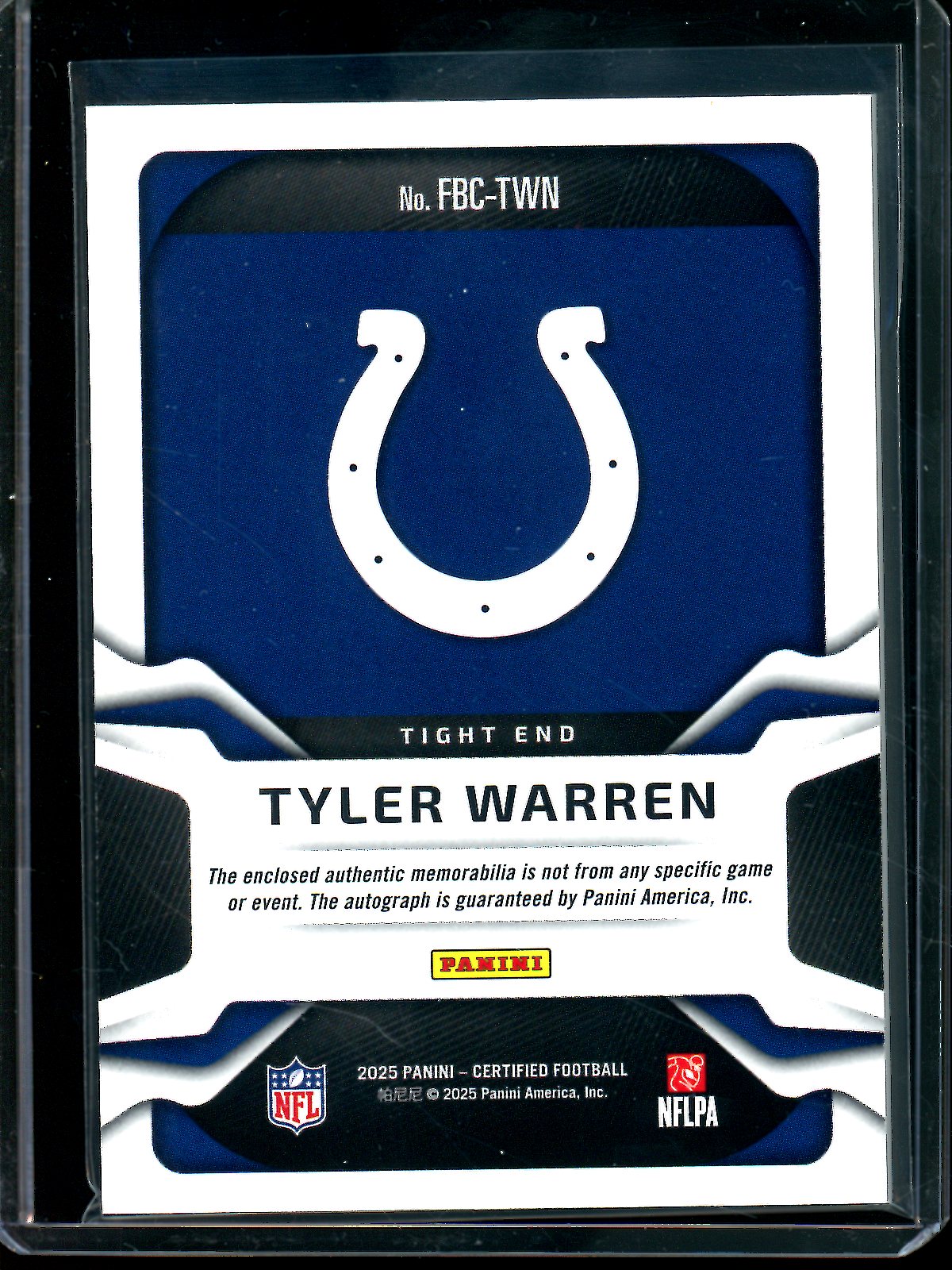 2025 Panini Certified Tyler Warren Freshman Fabric Patch Autograph /249 Colts