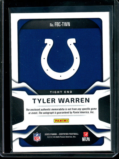 2025 Panini Certified Tyler Warren Freshman Fabric Patch Autograph /249 Colts
