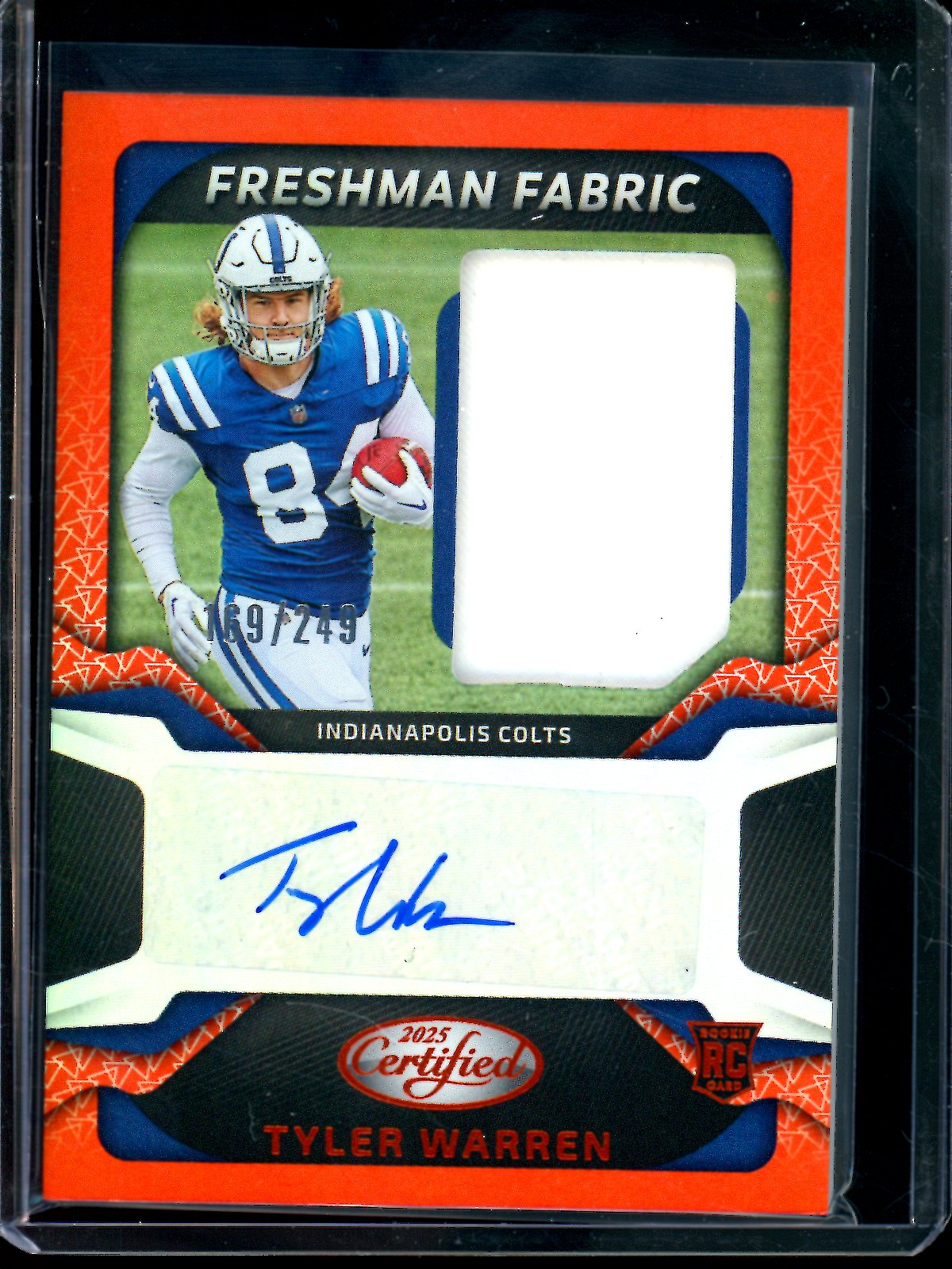 2025 Panini Certified Tyler Warren Freshman Fabric Patch Autograph /249 Colts