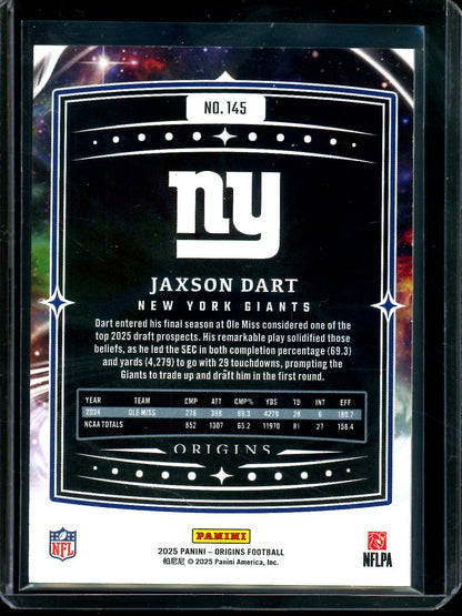 2025 Panini Origins Jaxson Dart Orange Rookie /149 Giants