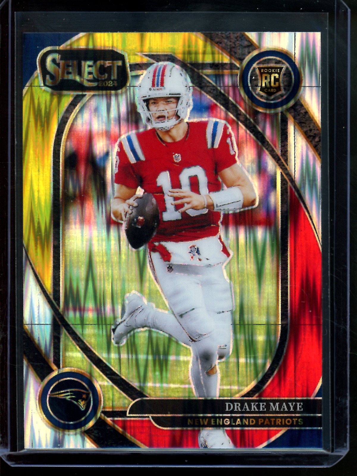 2024 Panini Select Drake Maye Yellow & Red Shock Rookie Club Level Patriots