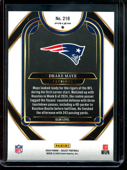 2024 Panini Select Drake Maye Yellow & Red Shock Rookie Club Level Patriots