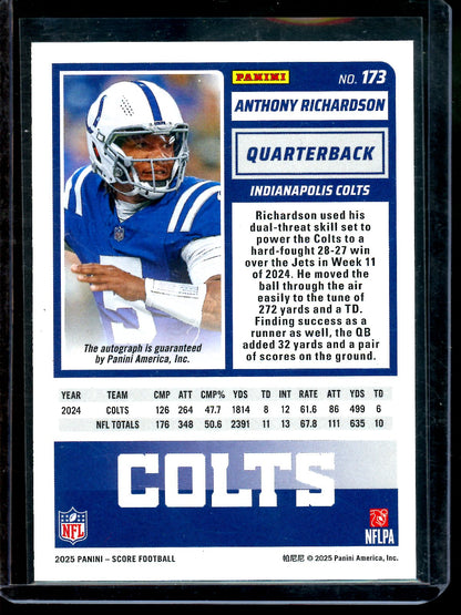 2025 Panini Score Anthony Richardson Gold Autograph /50 Colts