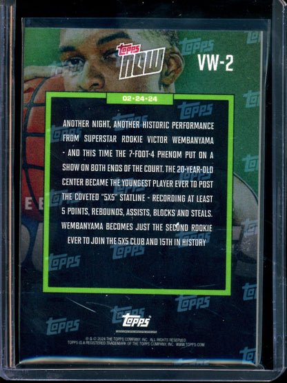 2024 Topps Now Victor Wembanyama Youngest Ever Rookie 5x5 Spurs