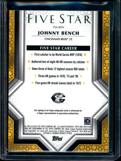 2023 Topps Five Star Johnny Bench Aqua Autograph /75 Reds