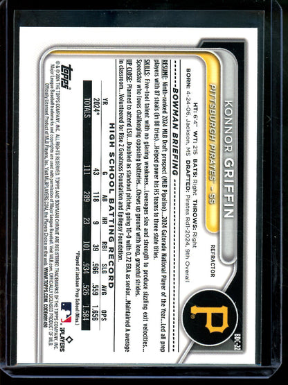 2024 Bowman Chrome Konnor Griffin 1st Refractor Pirates