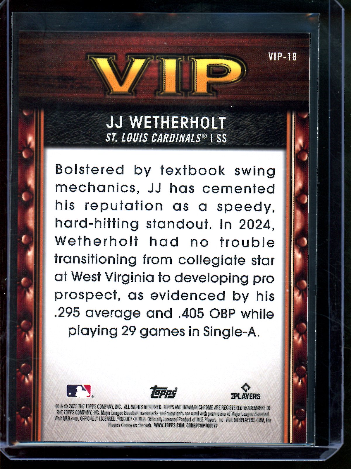 2025 Bowman Chrome JJ Wetherholt VIP Mini Diamond /150 Cardinals