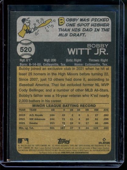 2022 Topps Heritage Bobby Witt Jr Blue Sparkle Rookie Royals