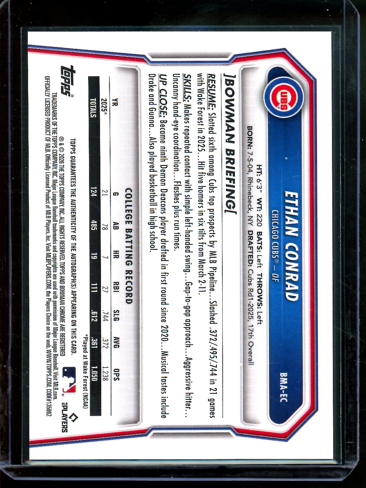 2026 Bowman Chrome Ethan Conrad Mojo Autograph Refractor Cubs