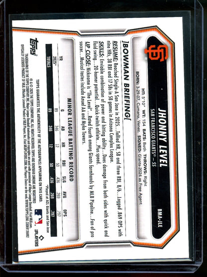 2026 Bowman Chrome Jhonny Level Mojo Autograph Refractor Giants