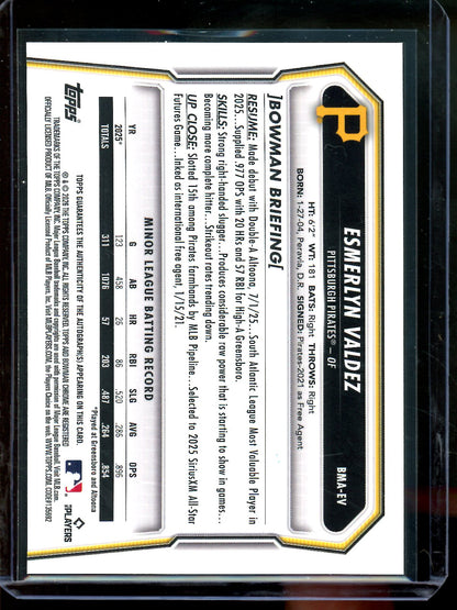 2026 Bowman Chrome Esmerlyn Valdez Mojo Autograph Refractor Pirates