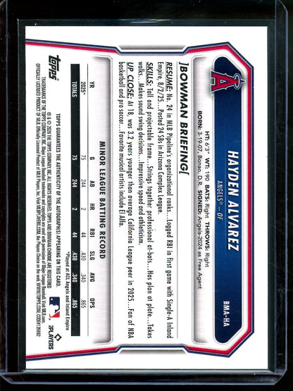 2026 Bowman Chrome Hayden Alvarez Mojo Autograph Blue /150 Angels