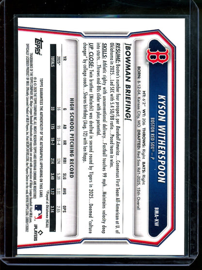 2026 Bowman Chrome Kyson Witherspoon Red Mojo Autograph /5 Red Sox