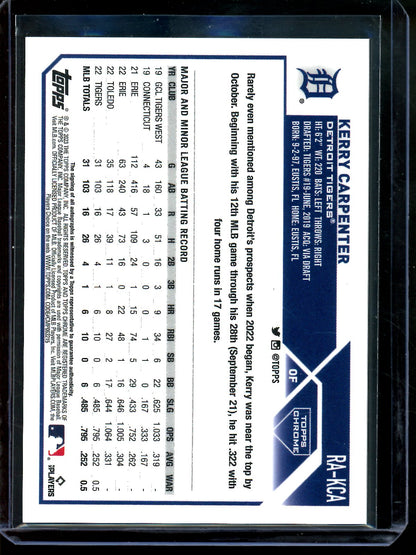 2023 Topps Chrome Kerry Carpenter Gold Shimmer Rookie Autograph /50 Tigers