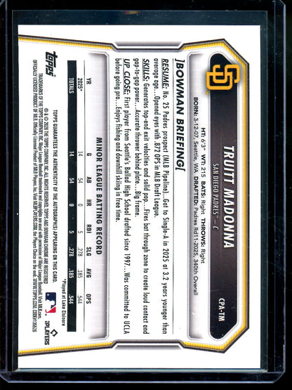 2026 Bowman Chrome Truitt Madonna 1st Purple Autograph /250 Padres