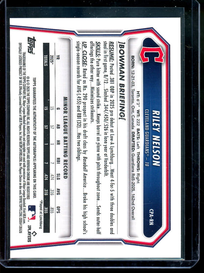 2026 Bowman Chrome Riley Nelson 1st Bowman Green Lava Autograph /99 Guardians