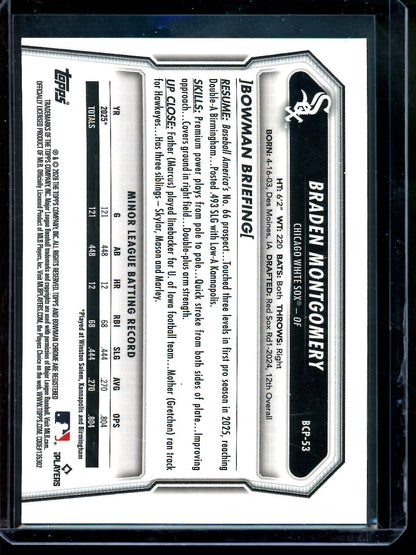 2026 Bowman Chrome Braden Montgomery Gold Geometric Refractor /50 White Sox