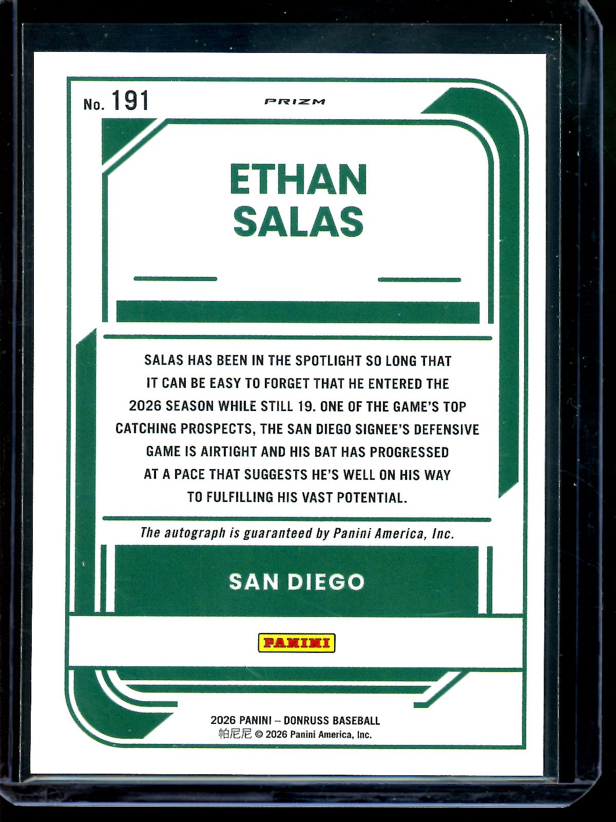 2026 Panini Optic Ethan Salas Optic Holo Rated Prospect Autograph Padres