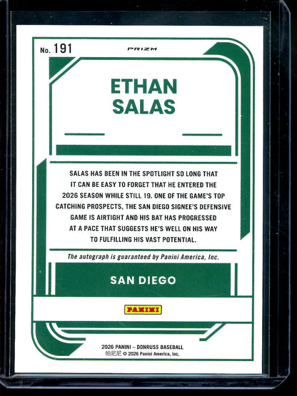 2026 Panini Optic Ethan Salas Optic Holo Rated Prospect Autograph Padres