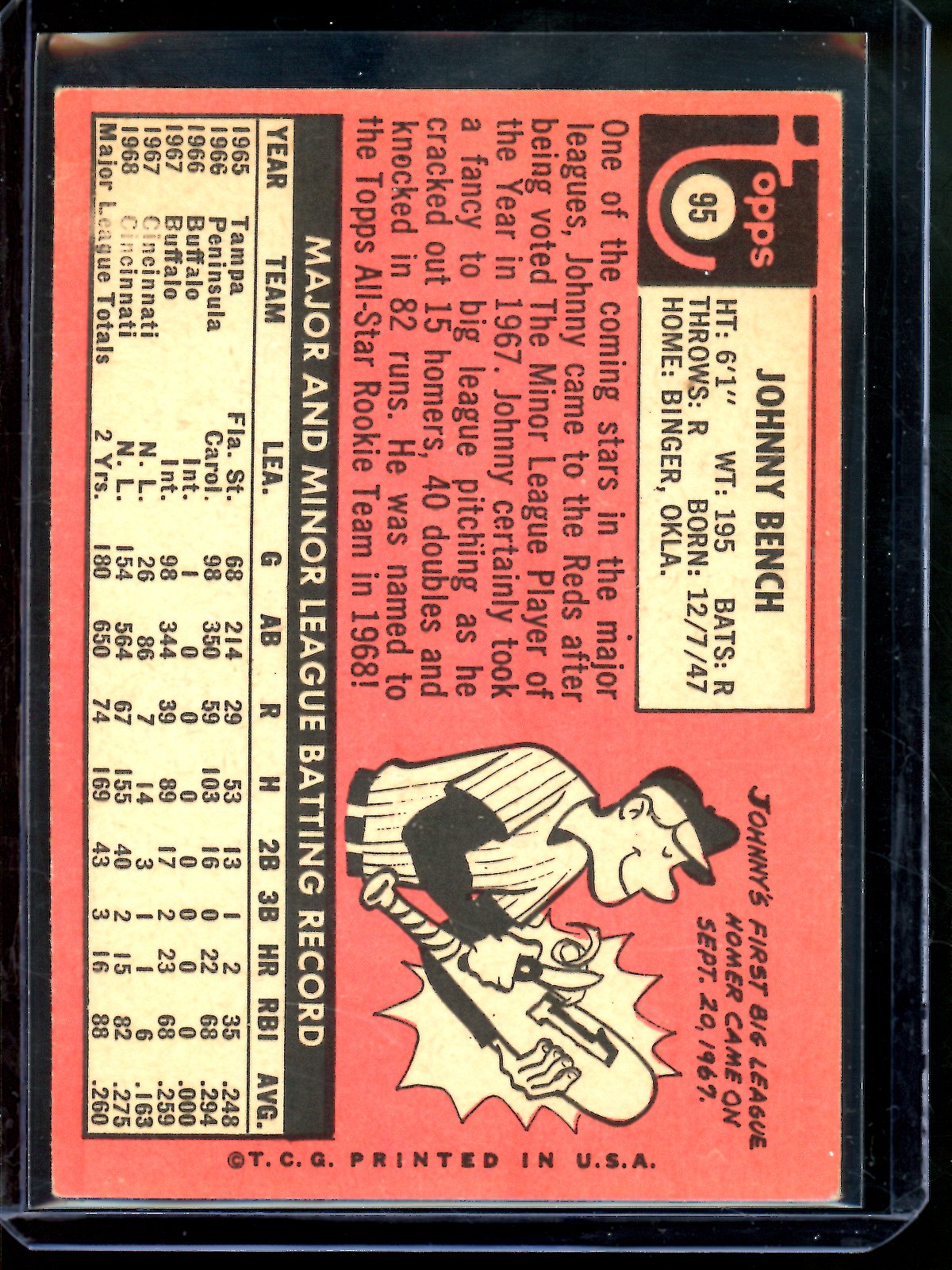 1969 Topps Johnny Bench Rookie #95 Reds