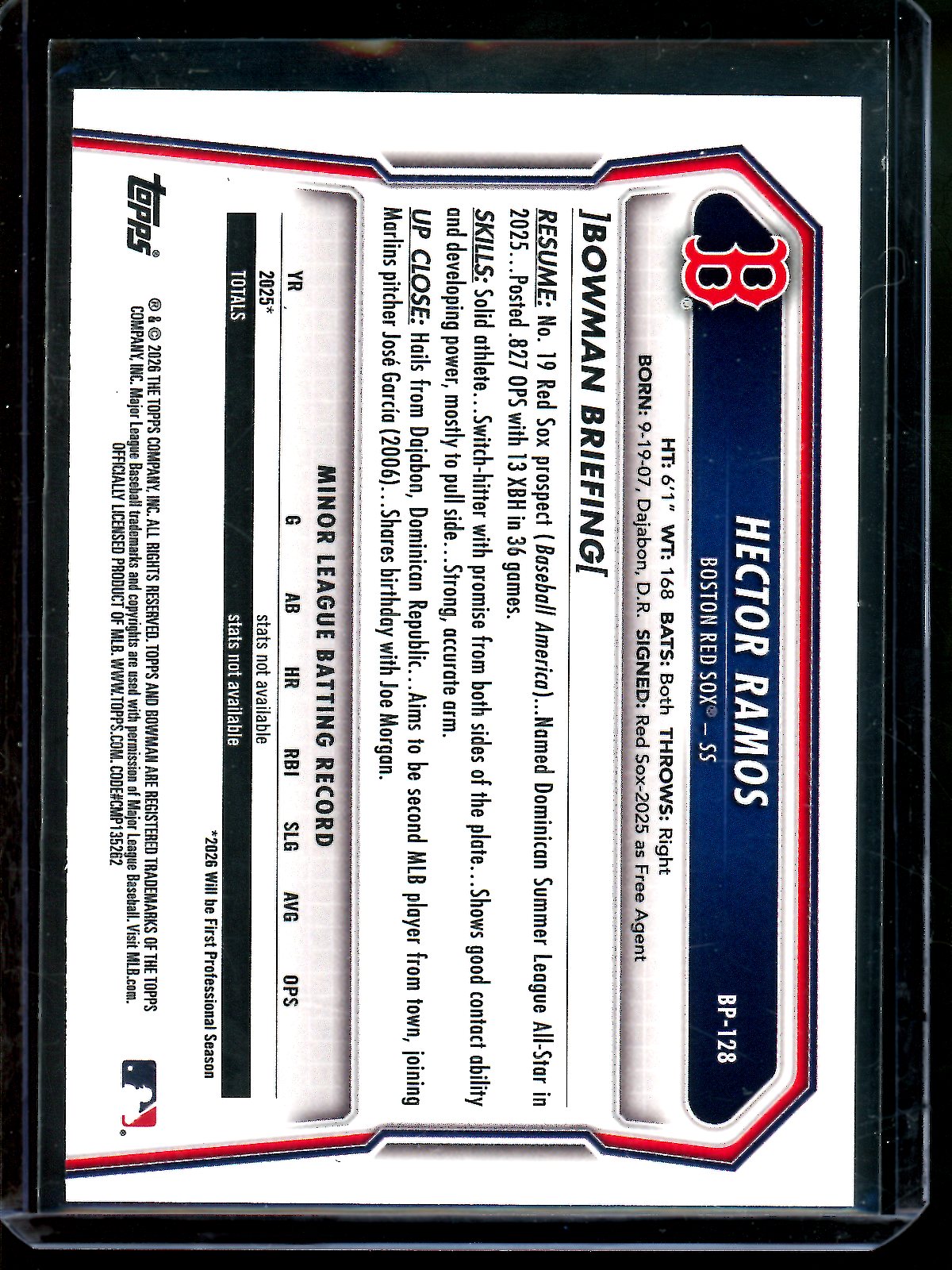 2026 Bowman Hector Ramos 1st Black /10 Red Sox