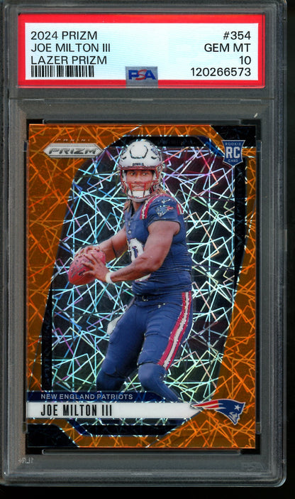 2024 Panini Prizm Joe Milton III Lazer Prizm Rookie PSA 10 Patriots