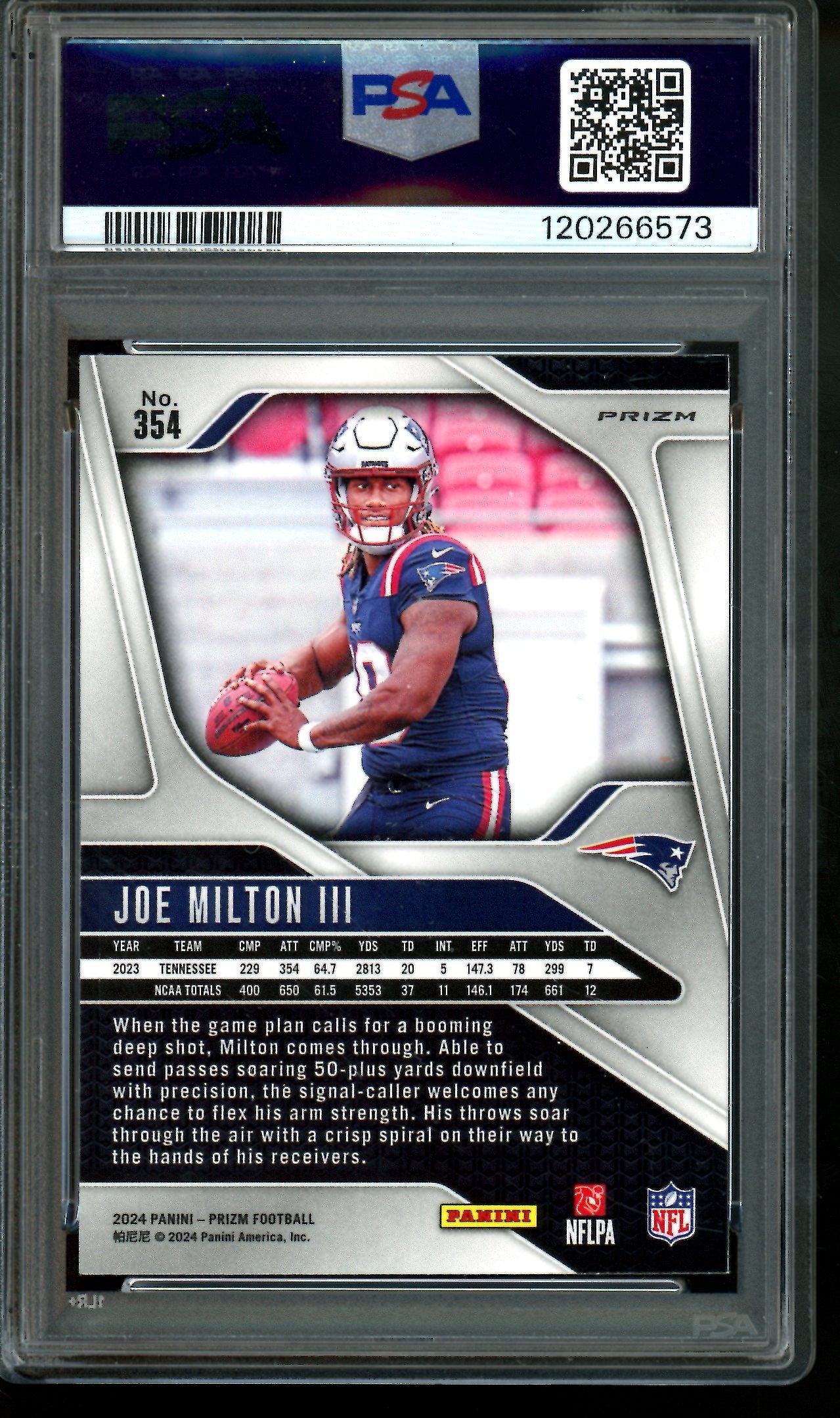 2024 Panini Prizm Joe Milton III Lazer Prizm Rookie PSA 10 Patriots