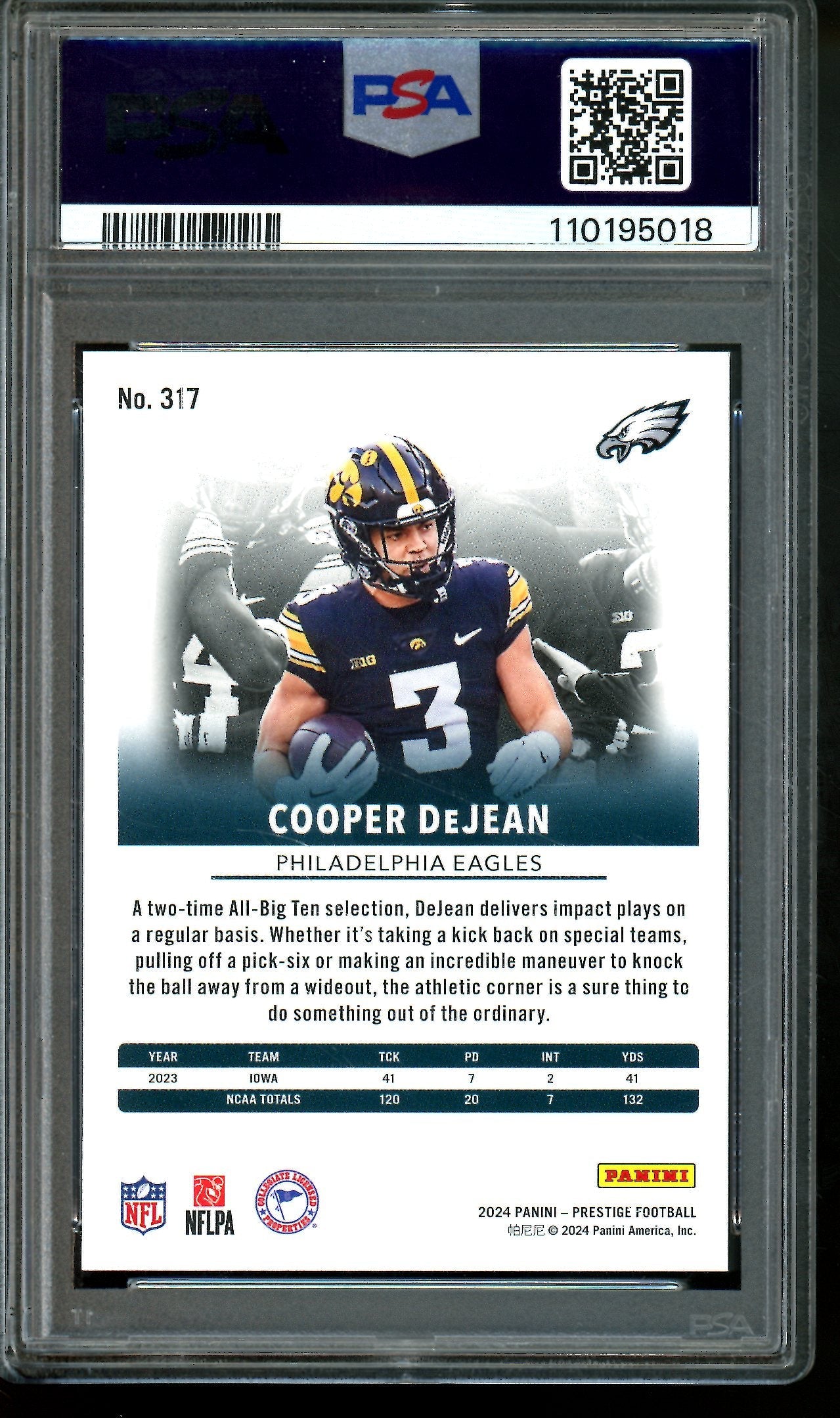 2024 Panini Prestige Cooper DeJean Rookie PSA 10 Eagles