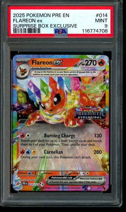 2025 Pokemon Prismatic Evolutions Flareon EX Surprise Box Exclusive PSA 9