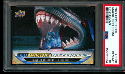 2024 Upper Deck Extended Series Macklin Celebrini UD Canvas Young Guns PSA 10 Sharks