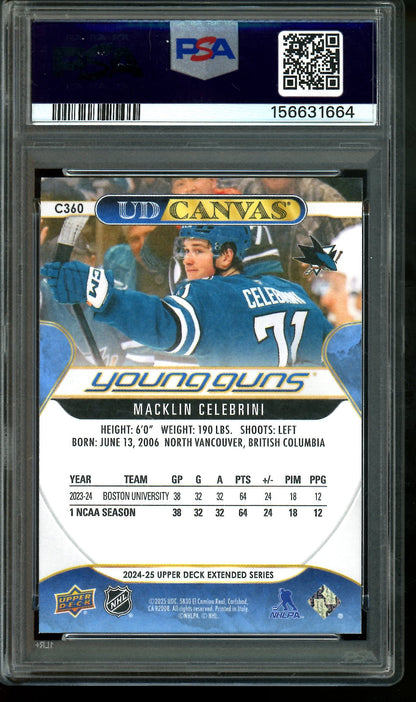 2024 Upper Deck Extended Series Macklin Celebrini UD Canvas Young Guns PSA 10 Sharks