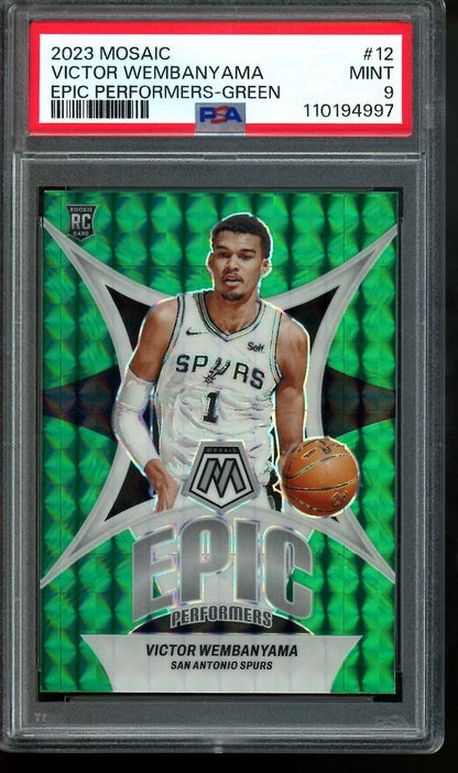 2023 Panini Mosaic Victor Wembanyama Epic Performers Green Rookie PSA 9 Spurs