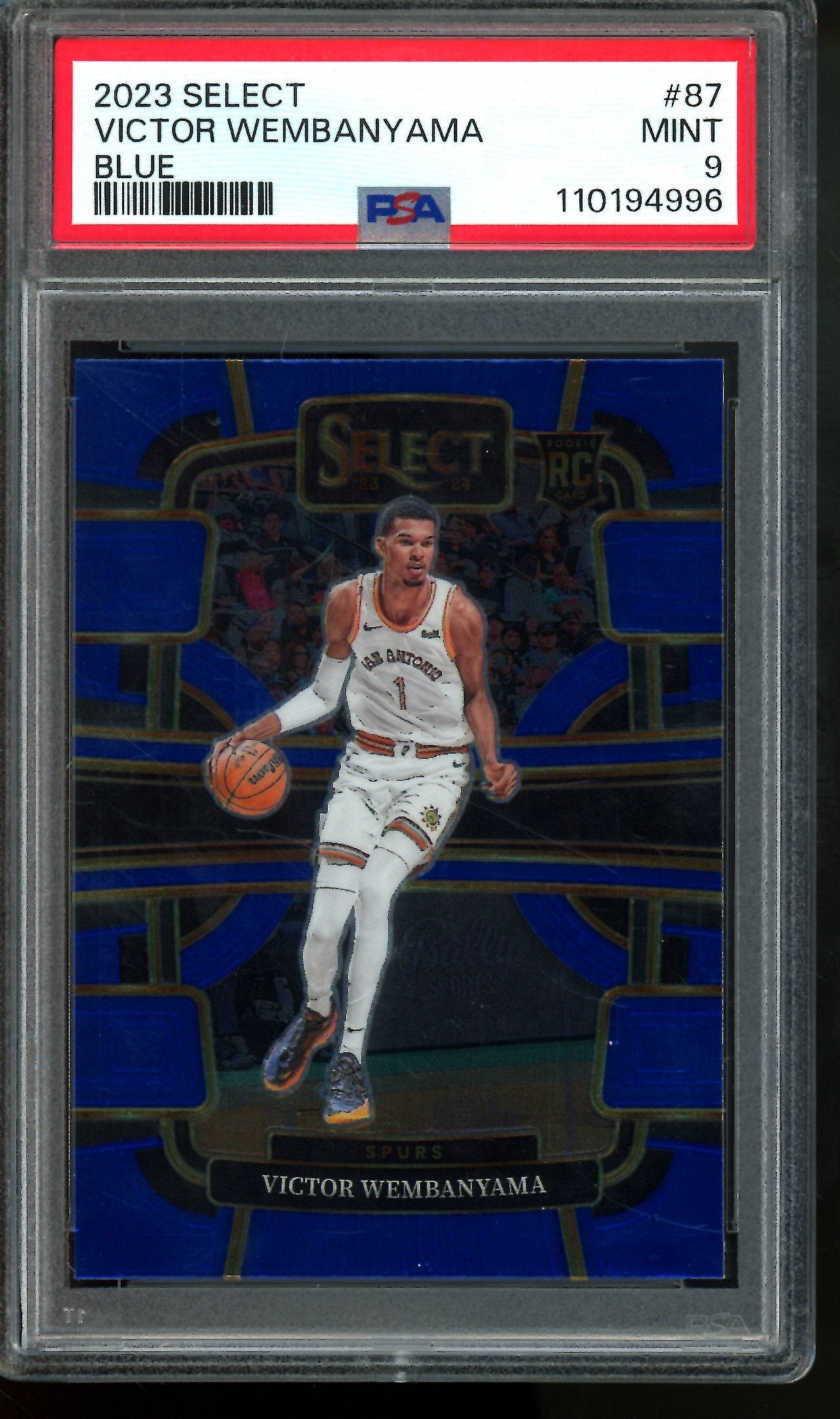 2023 Panini Select Victor Wembanyama Blue Rookie PSA 9 Spurs