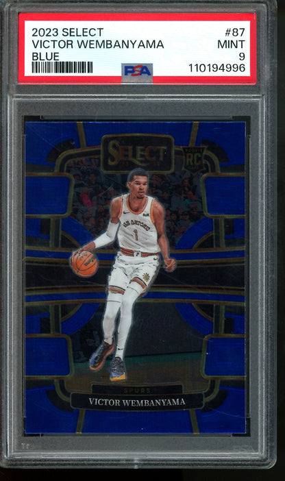 2023 Panini Select Victor Wembanyama Blue Rookie PSA 9 Spurs