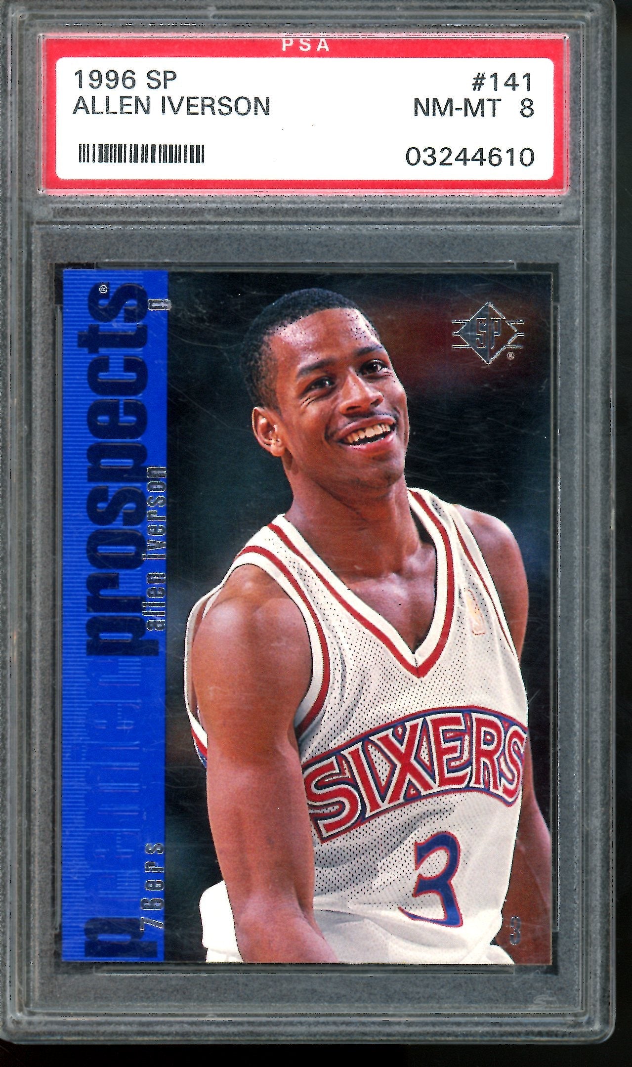 1996 Panini SP Allen Iverson Rookie PSA 8 Sixers