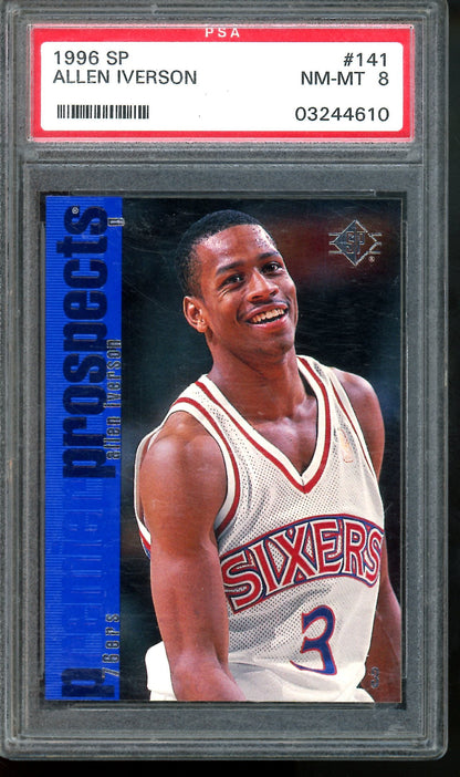 1996 Panini SP Allen Iverson Rookie PSA 8 Sixers