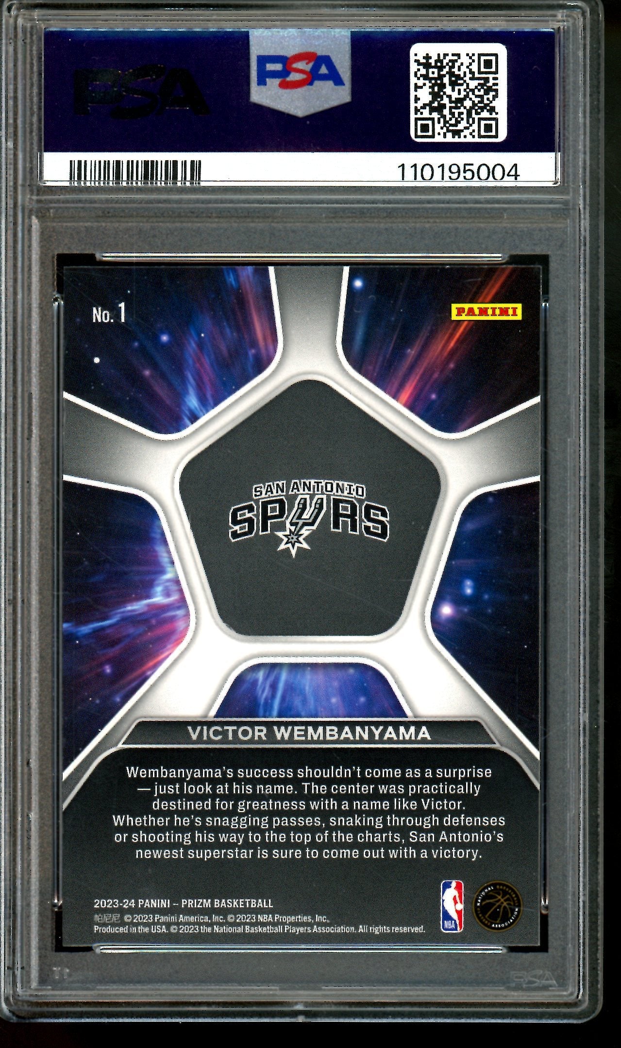 2023 Panini Prizm Victor Wembanyama Deep Space Rookie PSA 8 Spurs