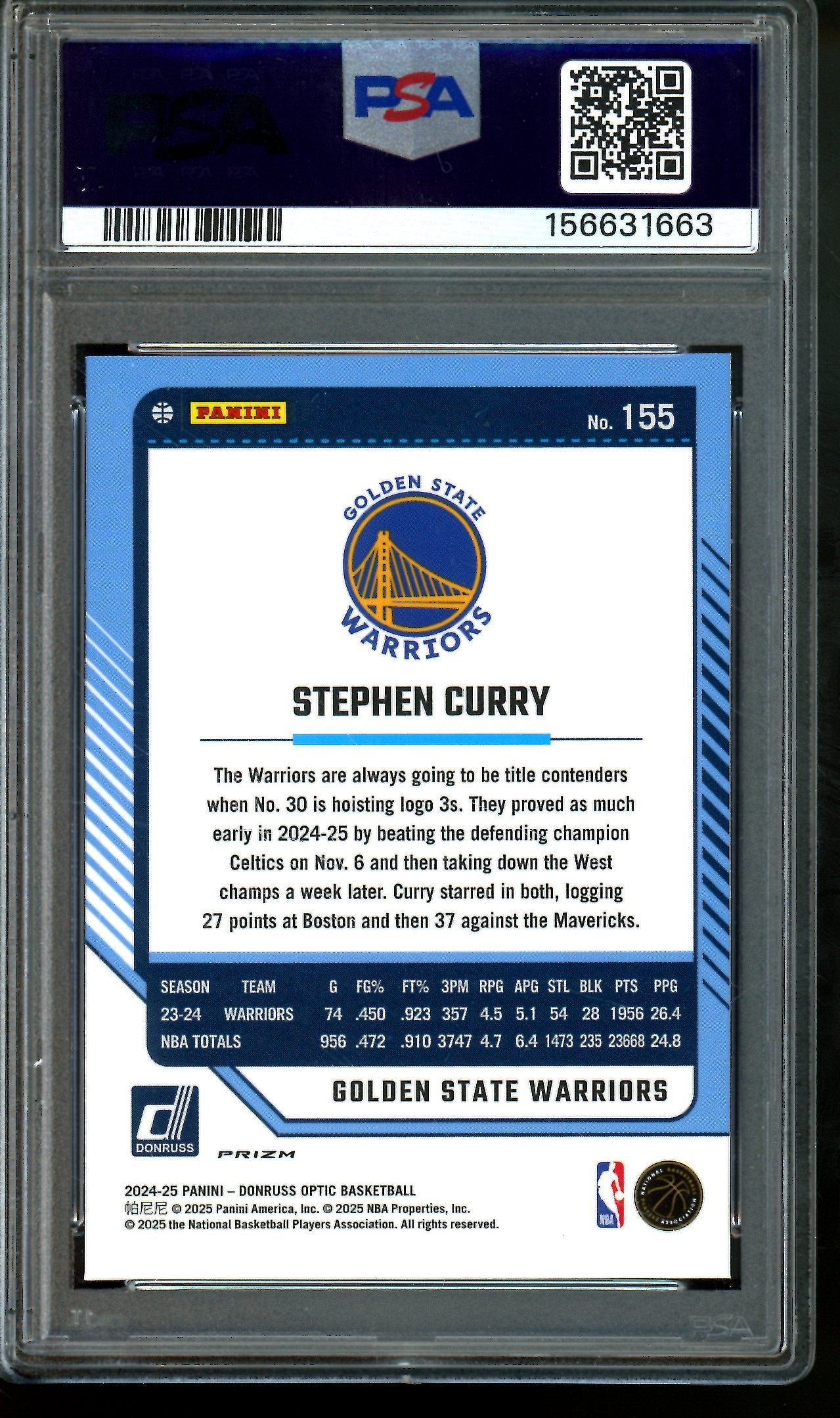 2024 Panini Optic Stephen Curry Dragon Choice SP PSA 9 Warriors