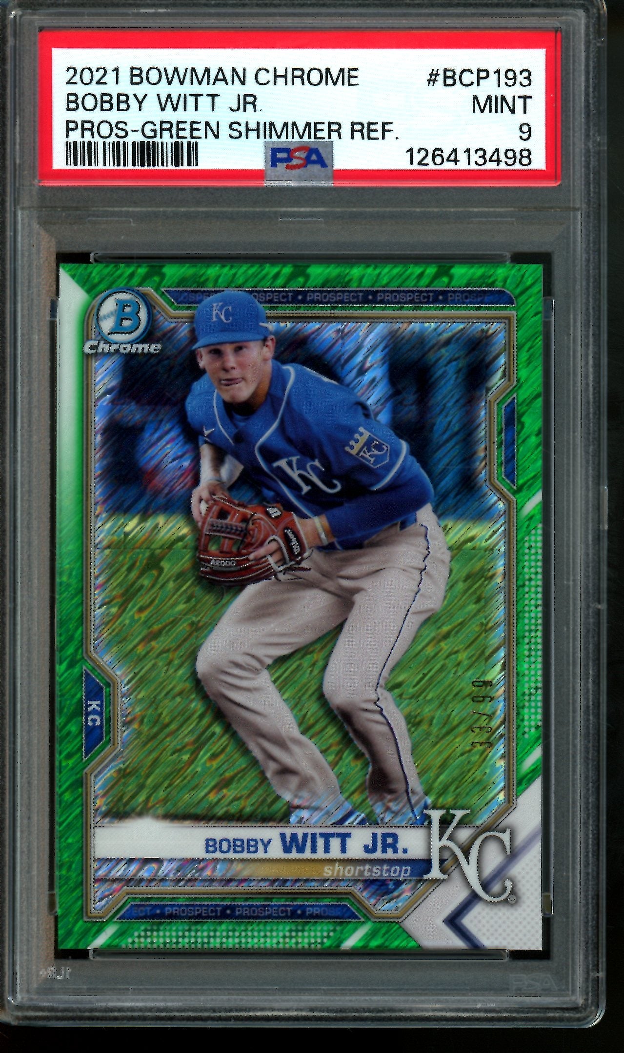 2021 Bowman Chrome Bobby Witt Jr Green Shimmer PSA 9 Royals