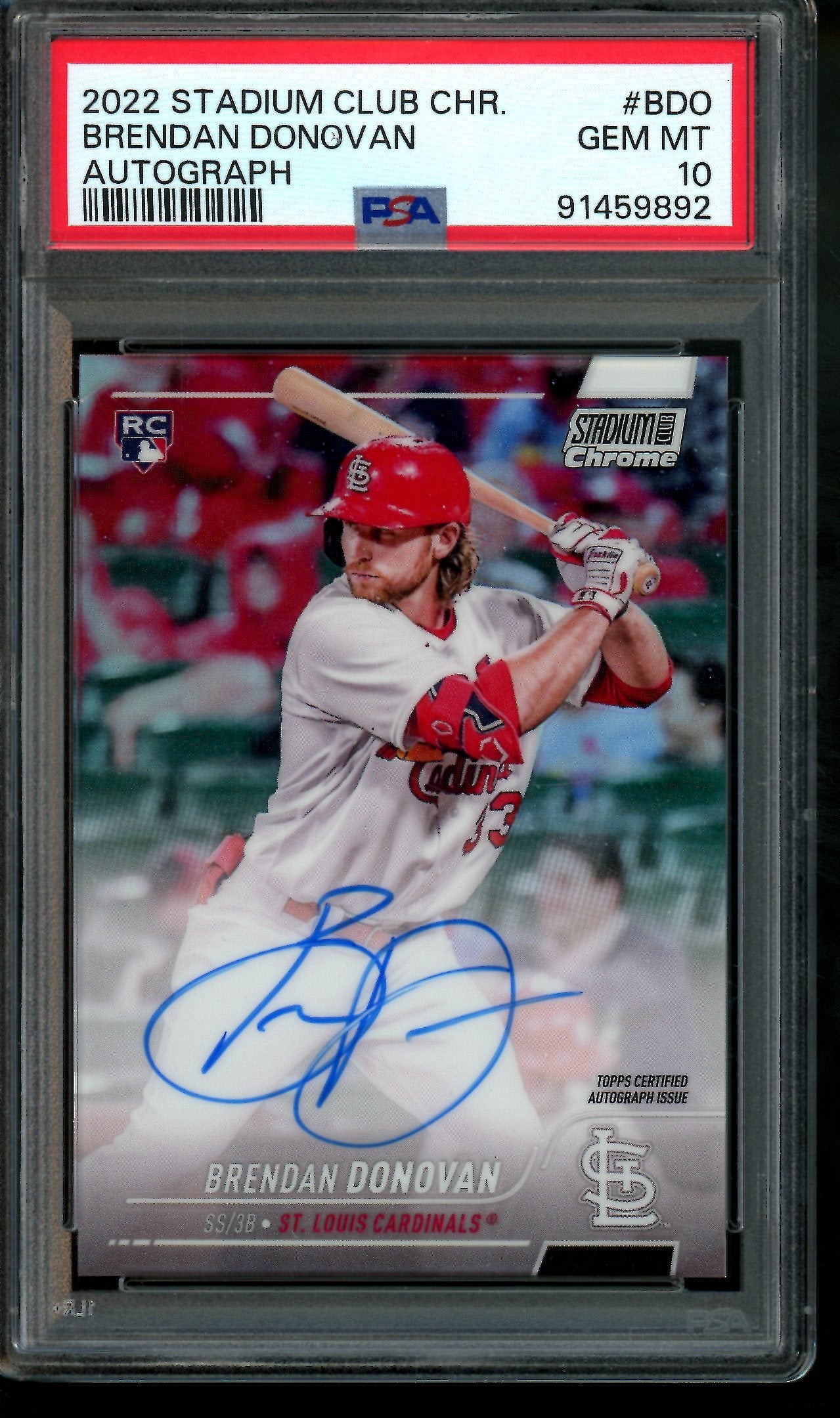 2022 Topps Stadium Club Chrome Brendan Donovan Refractor Rookie Autograph PSA 10 Cardinals