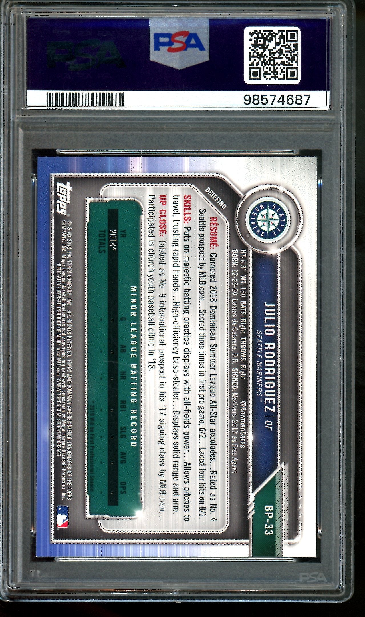 2020 Bowman Julio Rodriguez 1st PSA 10 Mariners