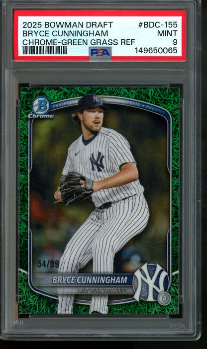 2025 Bowman Draft Bryce Cunningham Green Grass Refractor /99 PSA 9 Yankees