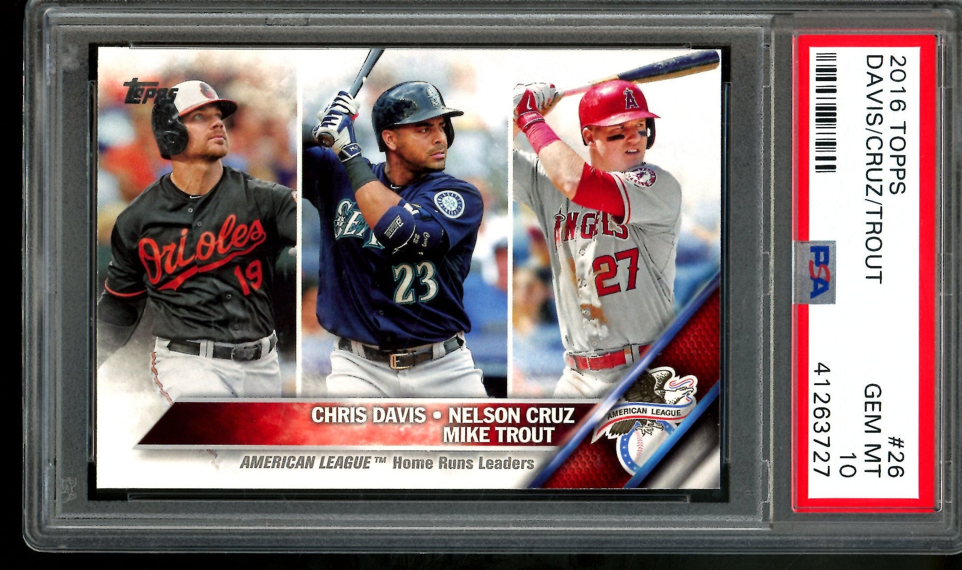2016 Topps Flagship Davis / Cruz / Trout American League Home Run Leaders PSA 10
