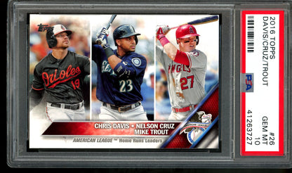 2016 Topps Flagship Davis / Cruz / Trout American League Home Run Leaders PSA 10